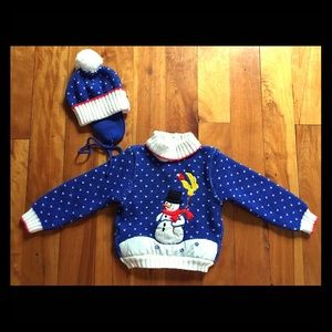 Vintage Christmas Snowman Sweater with Hat